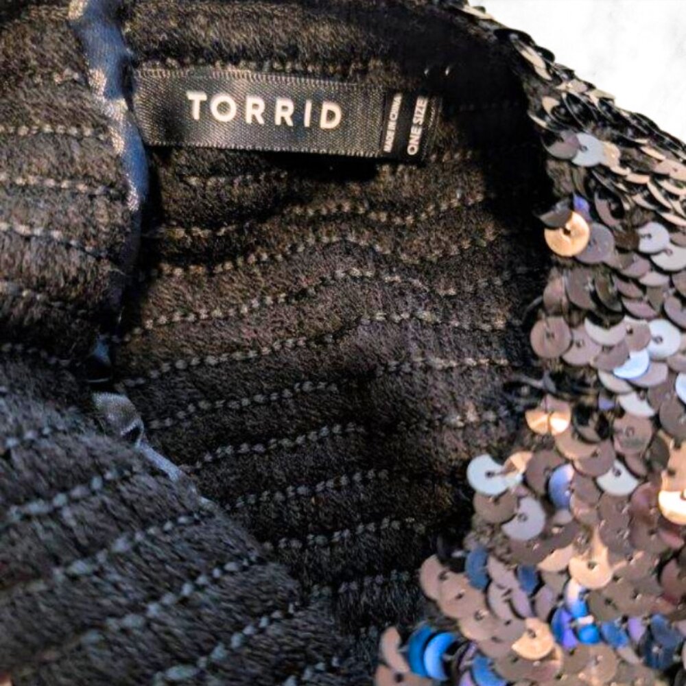 NWT | TORRID Black Sequin Beret Hat | Women’s Sparkly Winter Accessory - Picture 5 of 9